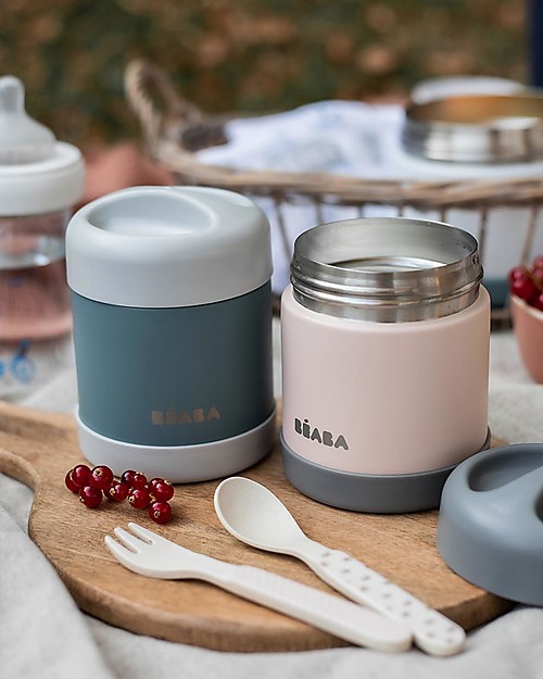 Béaba Porta Pappa Termico - Acciaio Inossidabile - Grigio e Eucalipto - 300 ml Contenitori Termici