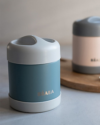 Béaba Porta Pappa Termico - Acciaio Inossidabile - Grigio e Eucalipto - 300 ml Contenitori Termici