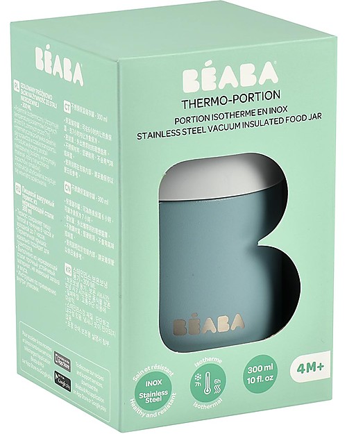 Béaba Porta Pappa Termico - Acciaio Inossidabile - Grigio e Eucalipto - 300 ml Contenitori Termici