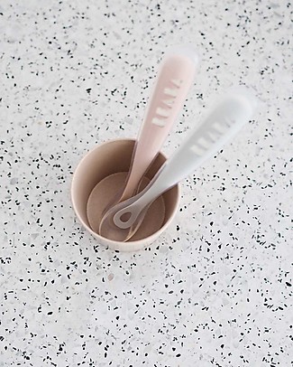 Béaba Set 2 Cucchiai Ergonomici Prime Pappe con Custodia - Silicone - Rosa - Maneggevole per gli Adulti e Delicato per i Bambini Posate e Bacchette