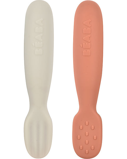 Béaba Set 2 Posate Prime pappe - Terracotta e Grigio - Silicone Posate