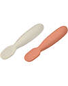 Béaba Set 2 Posate Prime pappe - Terracotta e Grigio - Silicone Posate