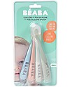 Béaba Set 4 Cucchiai Ergonomici Prime Pappe - Silicone - Eucalipto - Maneggevole per gli Adulti e Delicato per i Bambini Posate