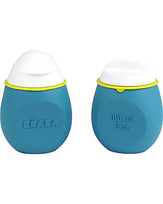 Béaba Set Baby Squeeze - 2 in 1 - Contenitore in Silicone con beccucci e Secondo Vasetto Porzionatore - Blu Biberon_