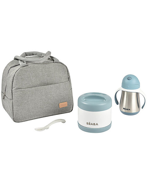 Béaba Set Borsa Porta Pranzo Termica 5L con Accessori - Azzurro Contenitori Termici