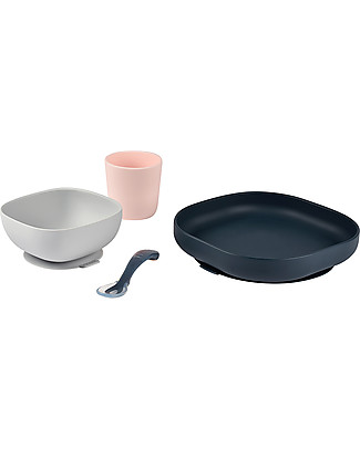 Béaba Set Completo per Pappa - 4 pezzi - Silicone - Blu Scuro Set Pappa