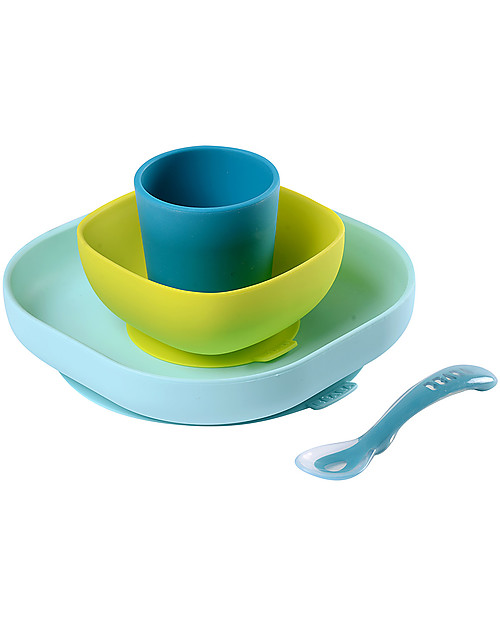 Béaba Set Completo per Pappa - 4 pezzi - Silicone - Blu Set Pappa