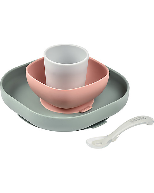 Béaba Set Completo per Pappa - 4 pezzi - Silicone - Eucalipto Set Pappa