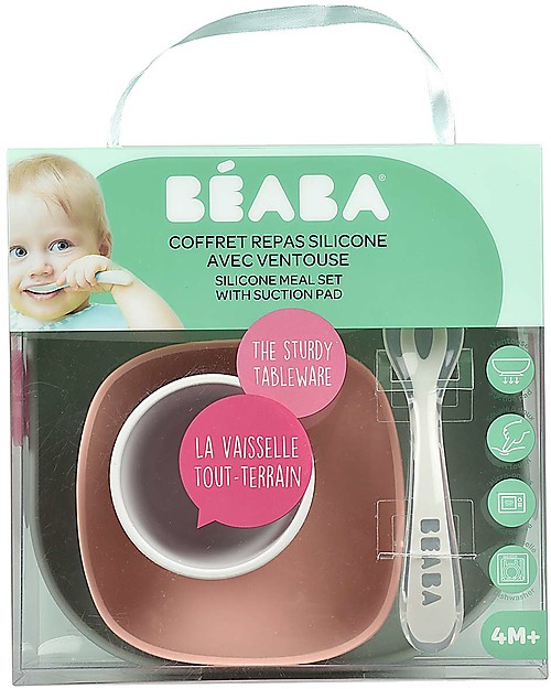 Béaba Set Completo per Pappa - 4 pezzi - Silicone - Eucalipto Set Pappa