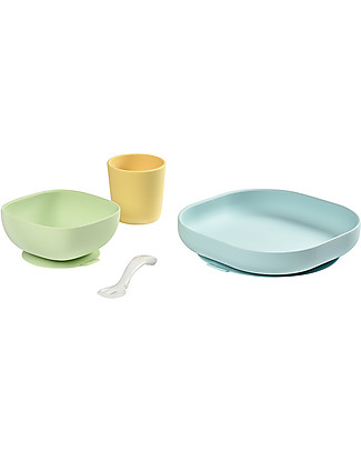 Béaba Set Completo per Pappa - 4 pezzi - Silicone - Giallo Set Pappa