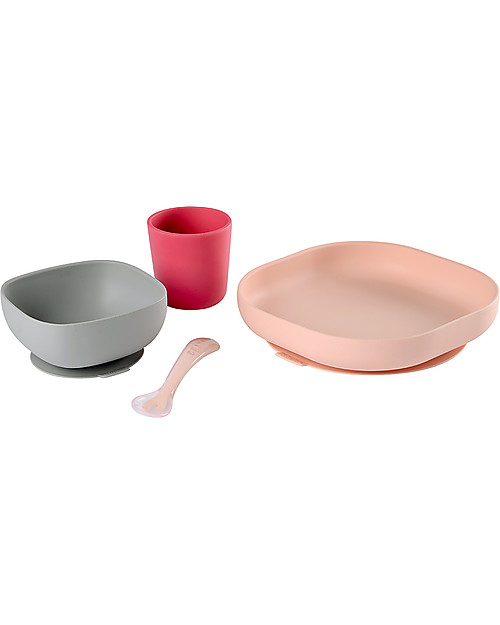 Béaba Set Completo per Pappa - 4 pezzi - Silicone - Rosa Set Pappa