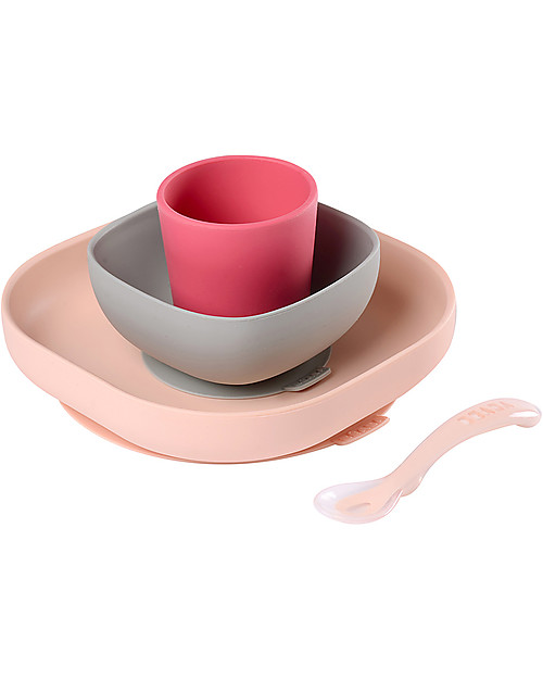 Béaba Set Completo per Pappa - 4 pezzi - Silicone - Rosa Set Pappa