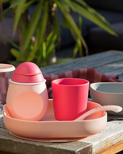 Béaba Set Completo per Pappa - 4 pezzi - Silicone - Rosa Set Pappa