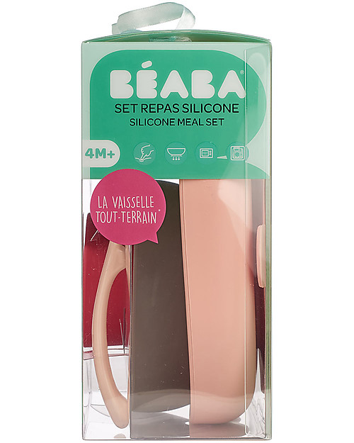 Béaba Set Completo per Pappa - 4 pezzi - Silicone - Rosa Set Pappa