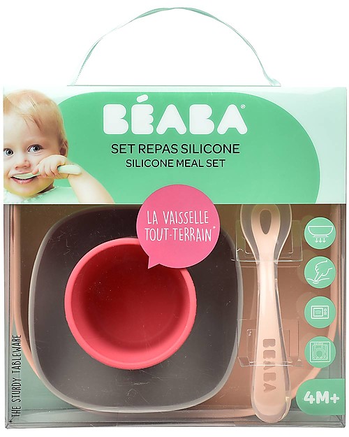 Béaba Set Completo per Pappa - 4 pezzi - Silicone - Rosa Set Pappa