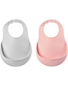 Béaba Set con 2 Bavaglini Impermeabili con Tasca Raccogli Cibo - Silicone - Grigio e Rosa Bavagli Impermeabili con Tasca