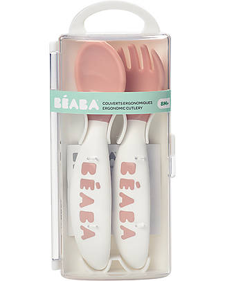 Béaba Set con Forchetta e Cucchiaio Ergonomici da Apprendimento - Rosa - da 8 Mesi Posate