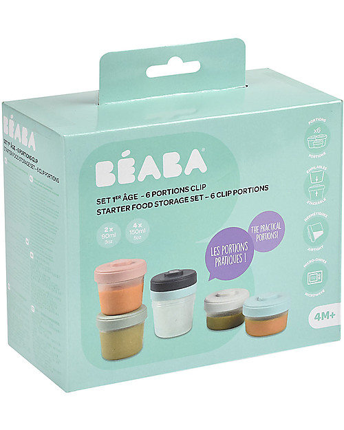 Béaba Set di 6 Contenitori per Alimenti - 2 da 90 ml + 4 da 150 ml - Pratici e Impilabili Contenitori per Alimenti