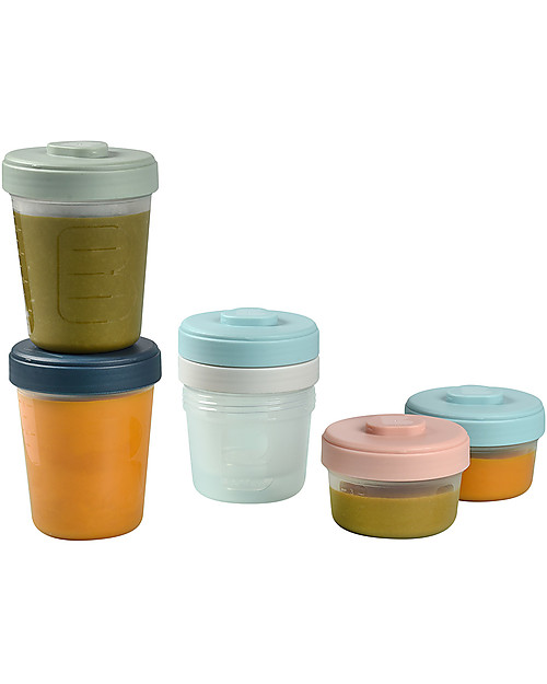Béaba Set di 6 Contenitori per Alimenti - 2x90 ml + 2x150 ml + 2x250 ml - Pratici e Impilabili Contenitori per Alimenti