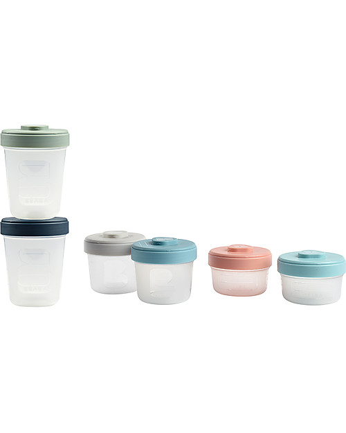 Béaba Set di 6 Contenitori per Alimenti - 2x90 ml + 2x150 ml + 2x250 ml - Pratici e Impilabili Contenitori per Alimenti