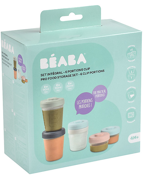 Béaba Set di 6 Contenitori per Alimenti - 2x90 ml + 2x150 ml + 2x250 ml - Pratici e Impilabili Contenitori per Alimenti