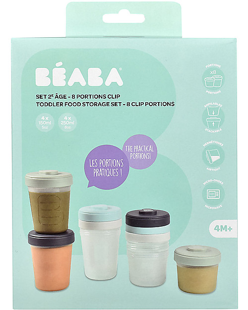 Béaba Set di 8 Contenitori per Alimenti - 4x150 ml + 4x250 ml - Pratici e Impilabili Contenitori per Alimenti