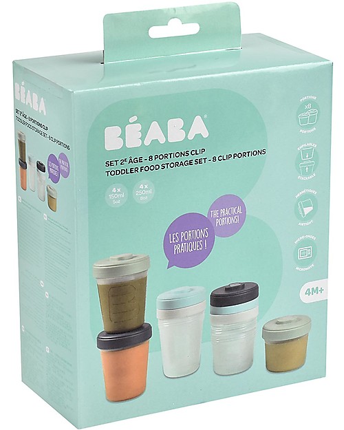 Béaba Set di 8 Contenitori per Alimenti - 4x150 ml + 4x250 ml - Pratici e Impilabili Contenitori per Alimenti