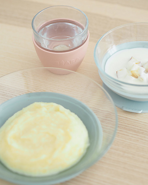 Béaba Set Pappa in Vetro con Ventosa - Piatto + Scodella + Bicchiere - Eucalipto - Fatto in Francia Set Pappa