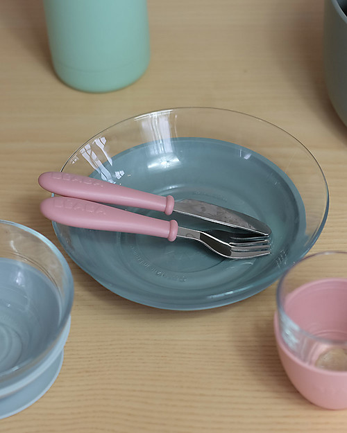 Béaba Set Pappa in Vetro con Ventosa - Piatto + Scodella + Bicchiere - Eucalipto - Fatto in Francia Set Pappa