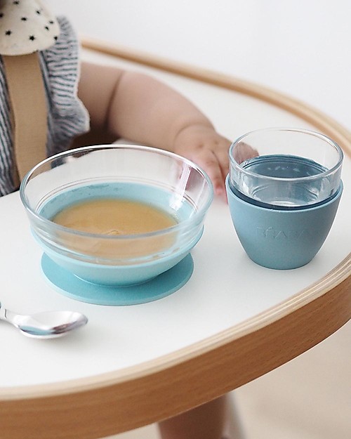 Béaba Set Pappa in Vetro con Ventosa - Piatto + Scodella + Bicchiere - Jungle - Fatto in Francia Set Pappa