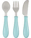 Béaba Set Posate da Apprendimento in Acciaio Inossidabile - Cucchiaio + Forchetta + Coltello - Blu Posate