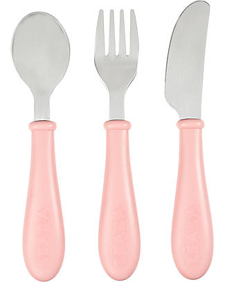 Béaba Set Posate da Apprendimento in Acciaio Inossidabile - Cucchiaio + Forchetta + Coltello - Rosa Posate