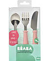Béaba Set Posate da Apprendimento in Acciaio Inossidabile - Cucchiaio + Forchetta + Coltello - Rosa Posate