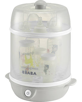 Béaba Sterilizzatore Express 2 in 1 - Spegnimento Automatico - Grigio - Elimina il 99% dei batteri! Contenitori per Alimenti