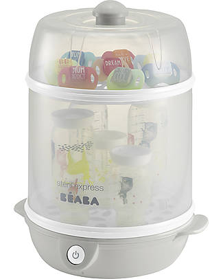 Béaba Sterilizzatore Express 2 in 1 - Spegnimento Automatico - Grigio - Elimina il 99% dei batteri! Contenitori per Alimenti