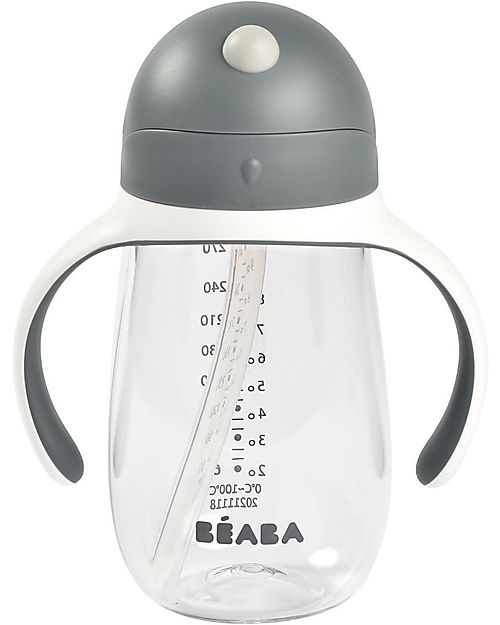 Béaba Tazza con Cannuccia - 300 ml - Mineral Grey - Per Imparare a Bere da Soli Tazze