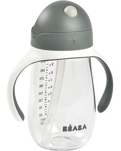 Béaba Tazza con Cannuccia - 300 ml - Mineral Grey - Per Imparare a Bere da Soli Tazze
