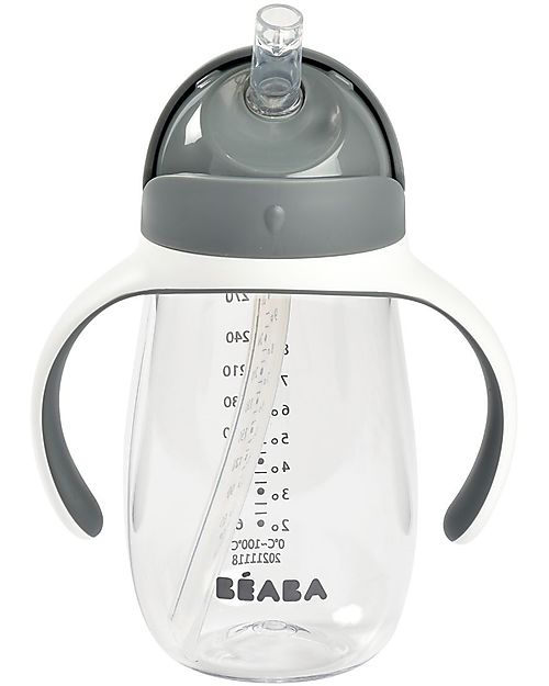 Béaba Tazza con Cannuccia - 300 ml - Mineral Grey - Per Imparare a Bere da Soli Tazze