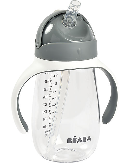 Béaba Tazza con Cannuccia - 300 ml - Mineral Grey - Per Imparare a Bere da Soli Tazze