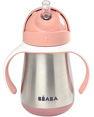 Béaba Tazza con Cannuccia in Acciaio Inossidabile - 250 ml - Rosa - Per Imparare a Bere da Soli Tettarelle