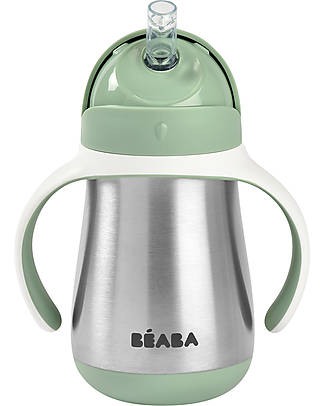 Béaba Tazza con Cannuccia in Acciaio Inossidabile - 250 ml - Verde Salvia - Per Imparare a Bere da Soli Tazze