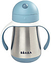 Béaba Tazza Termica con Cannuccia in Acciaio Inossidabile - 250 ml - Blu - Per Imparare a Bere da Soli Bicchieri