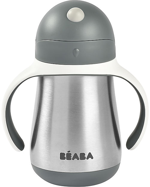 Béaba Tazza Termica con Cannuccia in Acciaio Inossidabile - 250 ml - Mineral Grey - Per Imparare a Bere da Soli Tazze