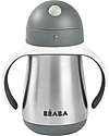 Béaba Tazza Termica con Cannuccia in Acciaio Inossidabile - 250 ml - Mineral Grey - Per Imparare a Bere da Soli Tazze