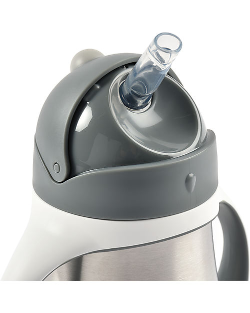 Béaba Tazza Termica con Cannuccia in Acciaio Inossidabile - 250 ml - Mineral Grey - Per Imparare a Bere da Soli Tazze