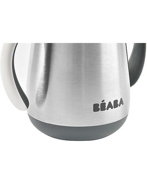 Béaba Tazza Termica con Cannuccia in Acciaio Inossidabile - 250 ml - Mineral Grey - Per Imparare a Bere da Soli Tazze
