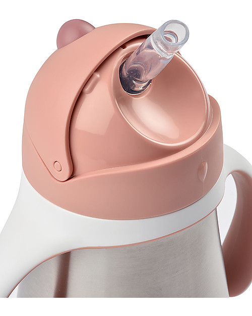 Béaba Tazza Termica con Cannuccia in Acciaio Inossidabile - 250 ml - Rosa - Per Imparare a Bere da Soli Bicchieri