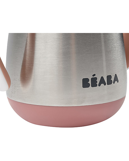 Béaba Tazza Termica con Cannuccia in Acciaio Inossidabile - 250 ml - Rosa - Per Imparare a Bere da Soli Bicchieri
