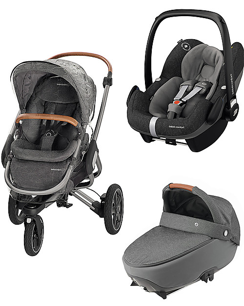 Bébé Confort Trio Moderno: Passeggino Nova + Navicella Jade + Seggiolino Auto Pebble Pro, Sparkling Grey Passeggini Trio e Duo
