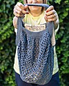 Cabbage Crochet Club per Family Nation Borsa Everyday Celeste Avio con Nastro Gros Naturale - 100% Fatto a mano con filati riciclati Borse Shopper